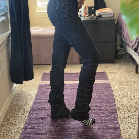 Chic super dark blueish black Ruched stacked Jeans - Picture 2 of 7